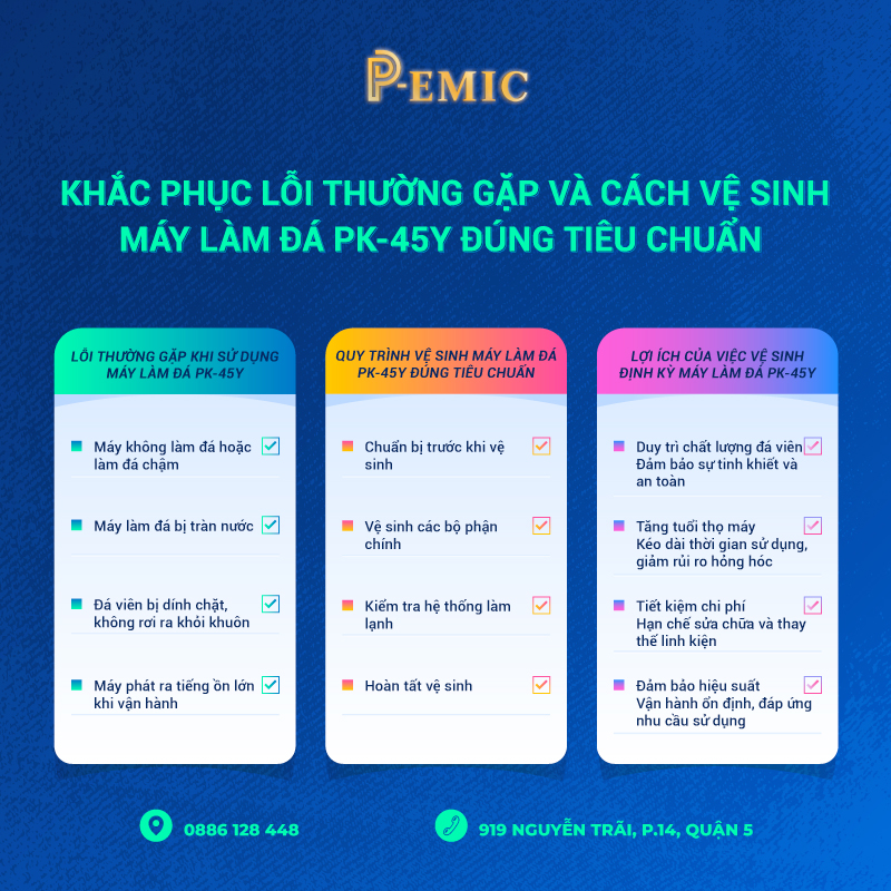 Khắc phục lỗi thường gặp và cách vệ sinh máy làm đá PK-45Y đúng tiêu chuẩn 1 vệ sinh máy làm đá
