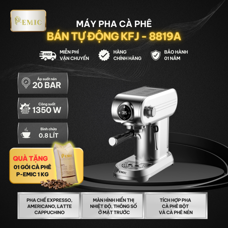 Khám phá dòng máy pha cà phê Espresso chuyên nghiệp P-EMIC cho quán lớn 2 Máy pha cà phê viên nén KFJ - 8819a