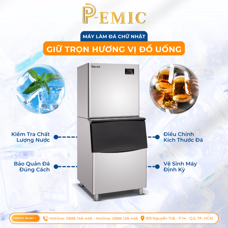 Máy làm đá viên công nghiệp P-EMIC: Tối ưu hóa năng suất cho các chuỗi F&B lớn 2 máy làm đá chữ nhật