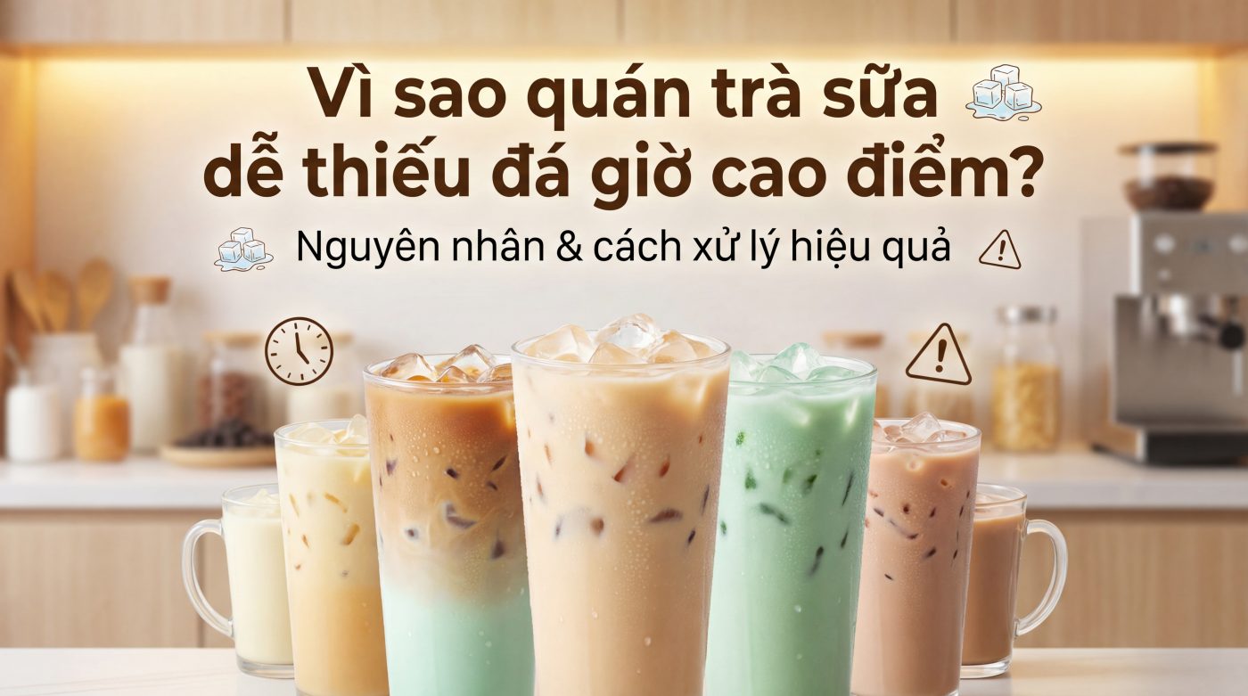 Vì sao quán trà sữa dễ thiếu đá giờ cao điểm? Nguyên nhân & cách xử lý hiệu quả với máy làm đá 1 máy làm đá