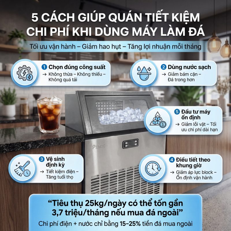 Máy làm đá PEMIC – Giải pháp lâu dài cho quán F&B 3 máy làm đá