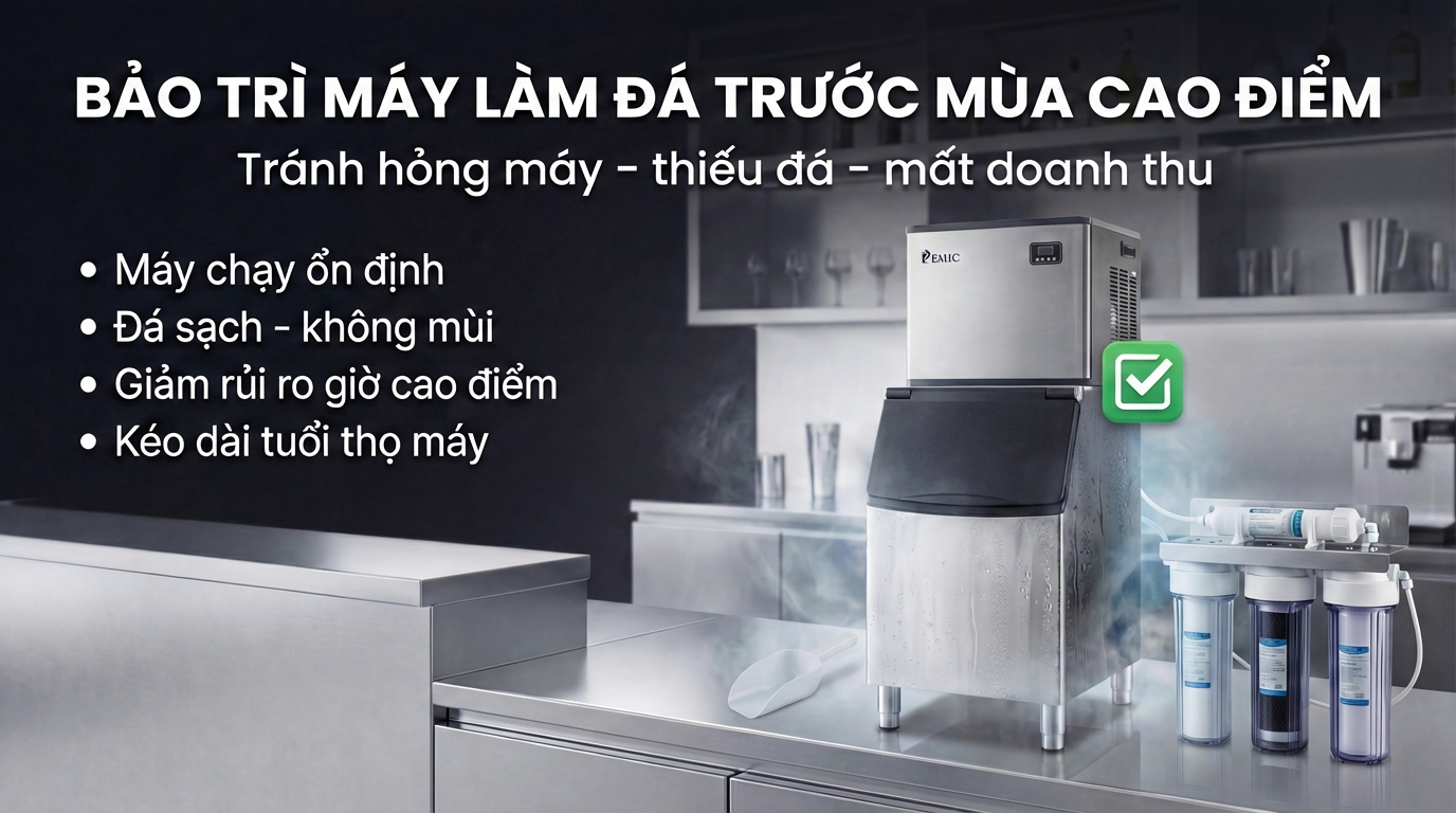 Bảo trì máy làm đá trước mùa cao điểm – Tránh hỏng máy, thiếu đá, mất doanh thu 1 Bảo trì máy làm đá