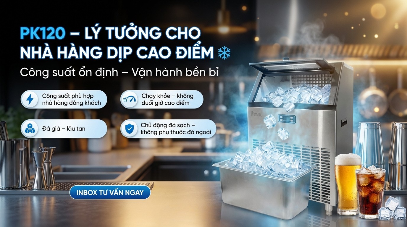Máy Làm Đá Là Gì? Nguyên Lý Hoạt Động Của Máy Làm Đá Viên 3 may lam da PK120