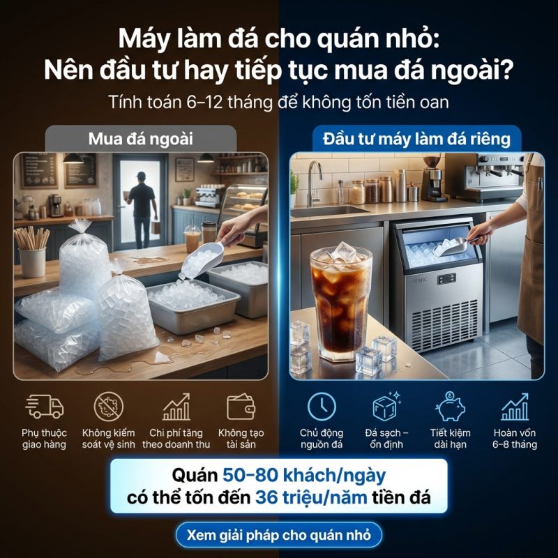 Máy làm đá cho quán nhỏ: Nên đầu tư hay tiếp tục mua đá ngoài? 1 máy làm đá