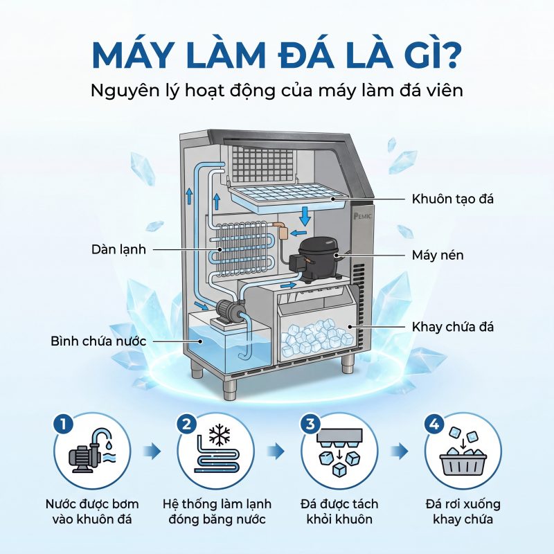Máy Làm Đá Là Gì? Nguyên Lý Hoạt Động Của Máy Làm Đá Viên 1 máy làm đá