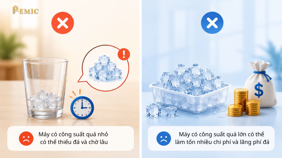 Máy Làm Đá Viên Mini: Nên Chọn 12kg, 15kg Hay 30kg/Ngày? 3 Chọn sai công suất có thể gây thiếu đá hoặc lãng phí