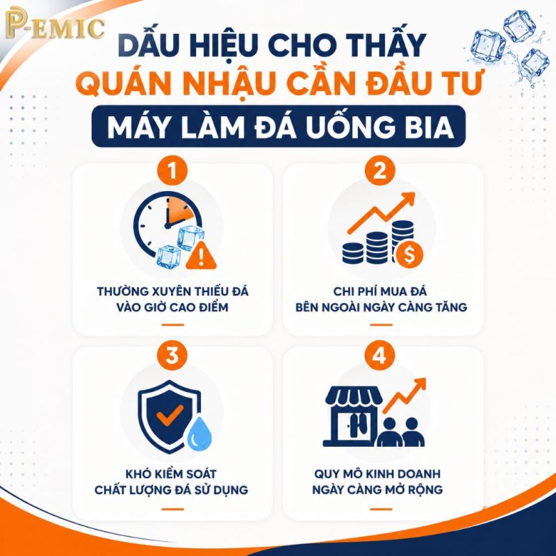 Máy Làm Đá Uống Bia Cho Quán Nhậu Mùa Hè: Chọn Loại Nào Phục Vụ Nhanh? 4 Dấu hiệu cho thấy quán nhậu cần đầu tư máy làm đá uống bia