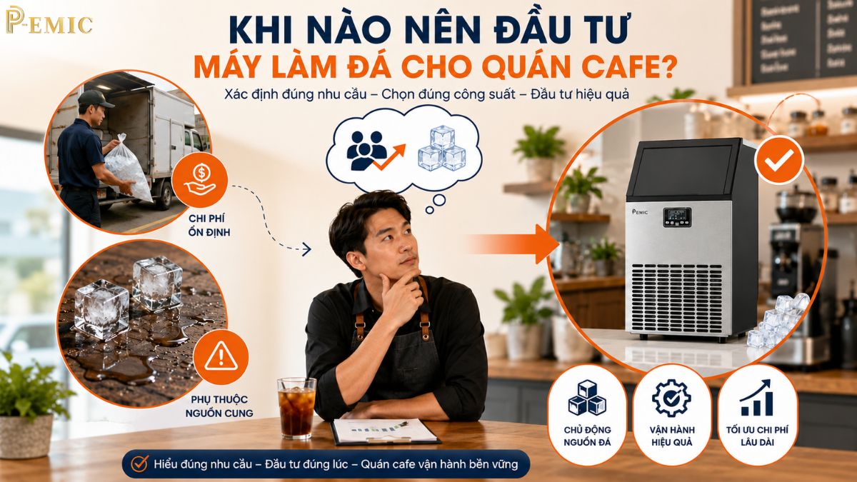 Máy Làm Đá Cho Quán Cafe 50–100 Khách/Ngày Mùa Hè: Cần Bao Nhiêu Kg? 2 Vậy khi nào nên đầu tư máy làm đá cho quán cafe?