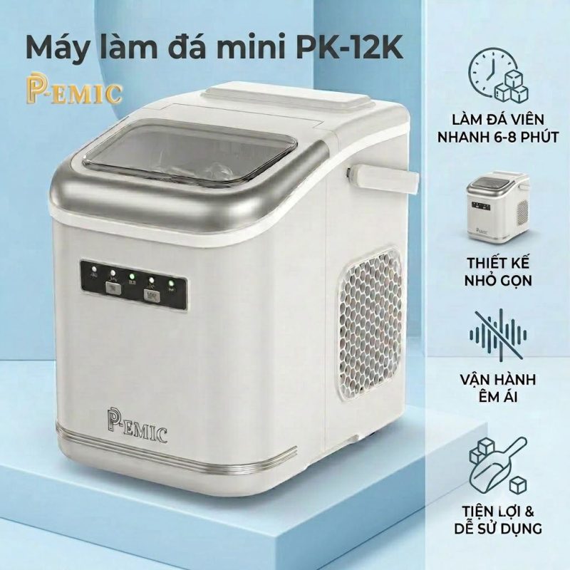 Máy Làm Đá Viên Mini: Nên Chọn 12kg, 15kg Hay 30kg/Ngày? 5 Máy làm đá viên mini 12kg phù hợp cho gia đình với thiết kế nhỏ gọn