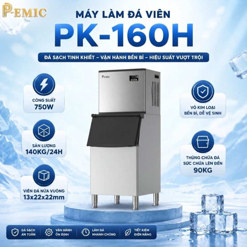 Máy Làm Đá Uống Bia Cho Quán Nhậu Mùa Hè: Chọn Loại Nào Phục Vụ Nhanh? 5 Máy làm đá nữa vuông PK-160H quán bia