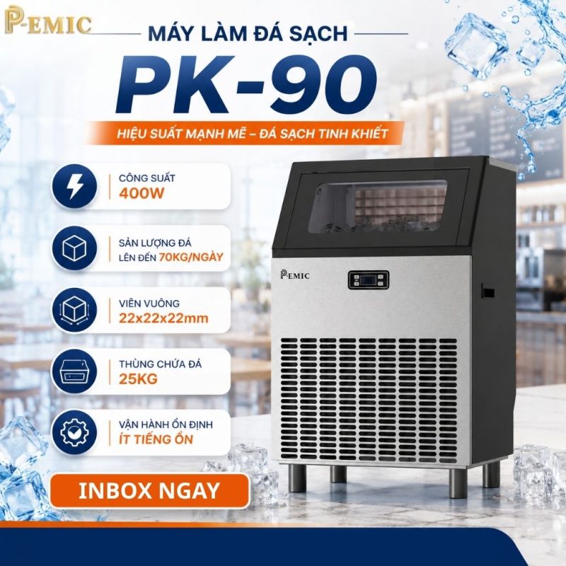 Máy Làm Đá Sạch: Vì Sao Quán F&B Nên Tự Chủ Nguồn Đá Mùa Nóng? 5 Máy làm đá sạch PK-90 giúp quán chủ động nguồn đá
