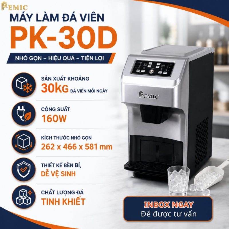 Máy Làm Đá Viên Loại Nhỏ Cho Quán Take Away, Xe Đẩy, Pantry 5 Máy làm đá PK-30D take away