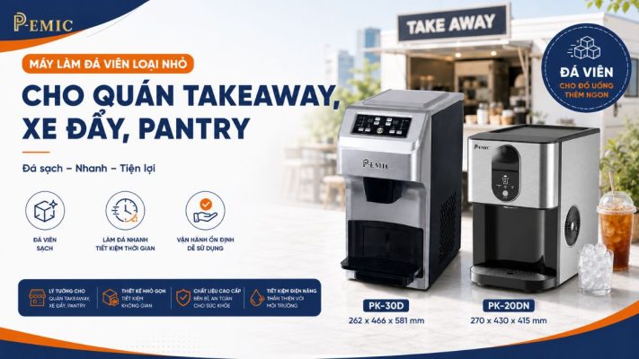 Máy làm đá viên loại nhỏ cho quán take away, xe đẩy, pantry
