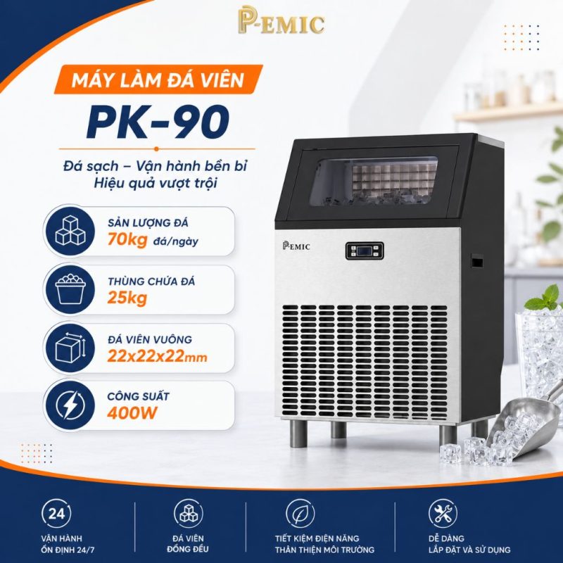 Máy Làm Đá Tự Động Có Đáng Đầu Tư Cho Quán Cao Điểm Hè? 5 Máy làm đá viên PK-90 vận hành 24h