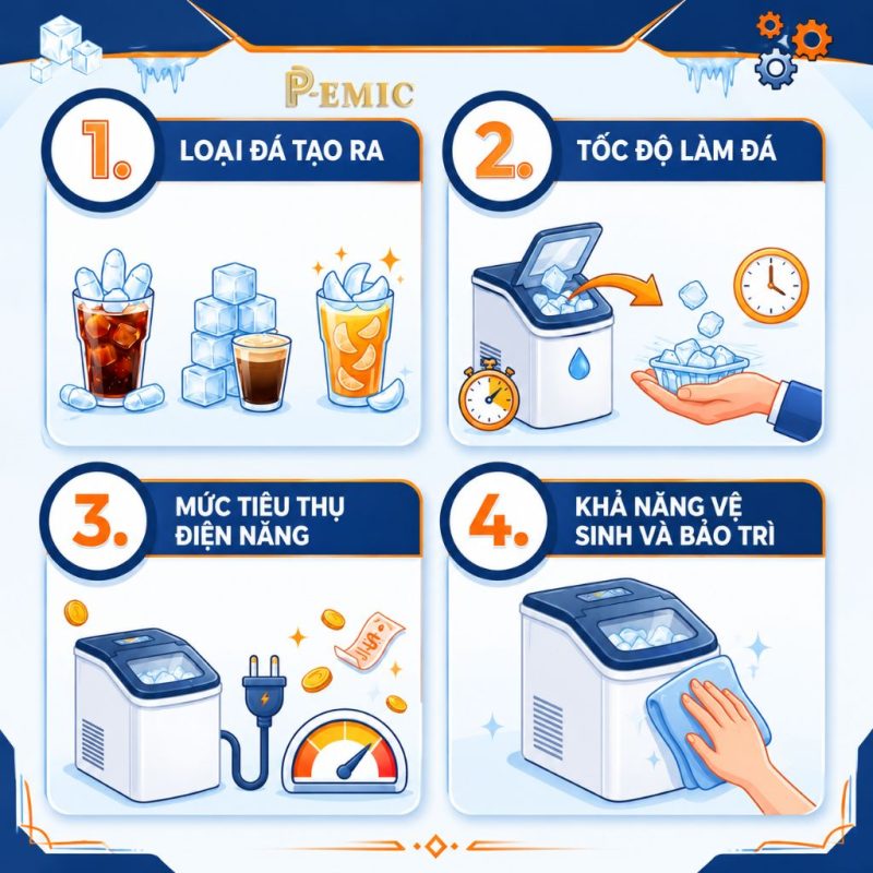 Máy Làm Đá Viên Mini: Nên Chọn 12kg, 15kg Hay 30kg/Ngày? 4 Những tiêu chí cần lưu ý trước khi mua máy làm đá viên mini