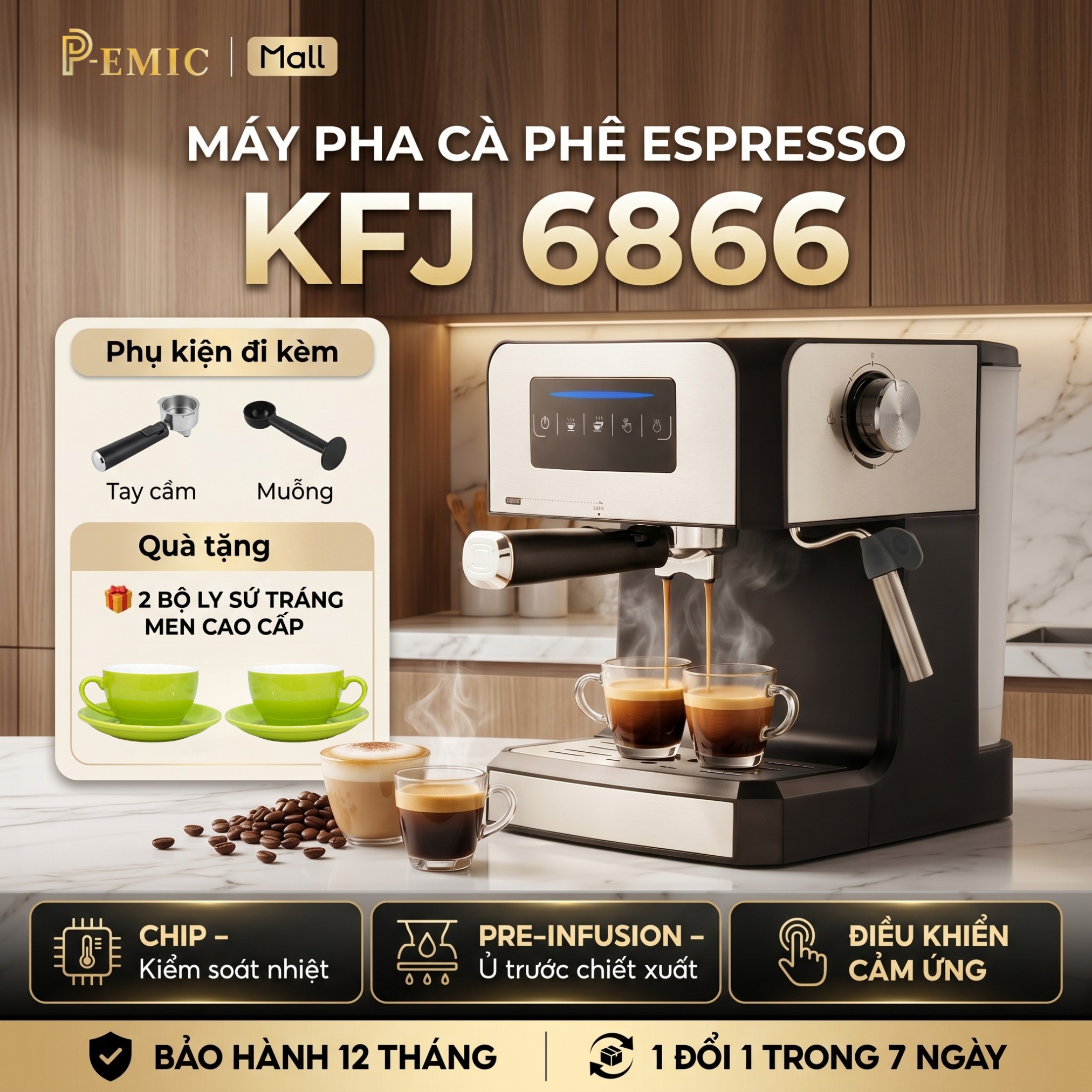 Chi tiết máy pha cà phê PEMIC KFJ6866